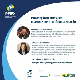 Evento PEIEX: Prospecção de Mercados, Ferramentais e Critérios de Seleção