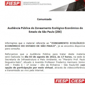 COMUNICADO IMPORTANTE: Audiência Pública do Zoneamento Ecológico-Econômico do Estado de São Paulo (ZEE)