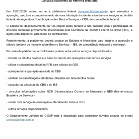 Comunicado Importante: LC 227/2026 - Plataforma da Reforma Tribut�ria 