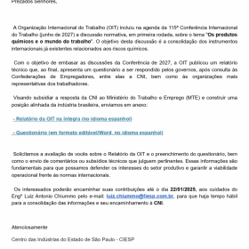 Circular n� 04/2026 - Consulta OIT: Produtos Qu�micos e o Mundo do Trabalho